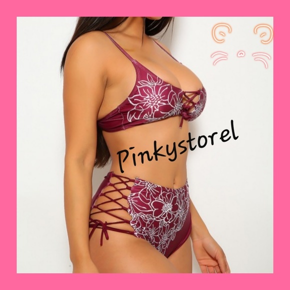 🔮Burgundy Floral Bikini🔮 Swimsuit - Picture 3 of 6